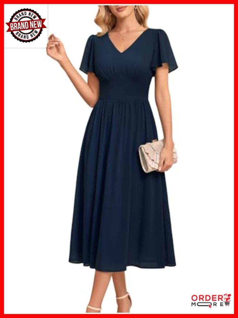Chiffon Empire Waist Midi Dress Semi Formal Wedding Guest